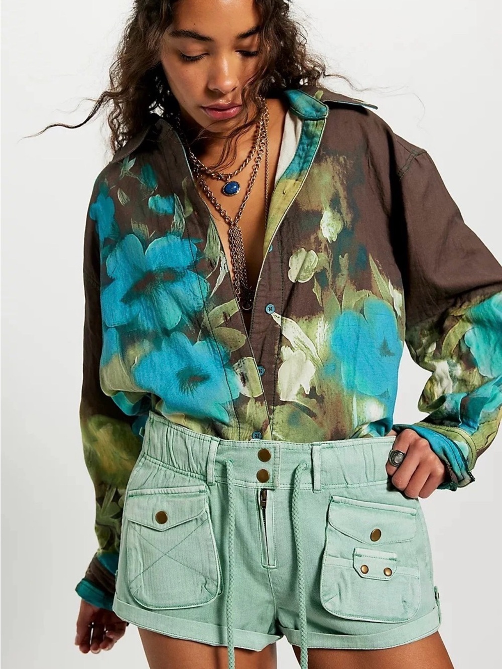 We The Free Good Luck Printed Floral Top SzL NWT